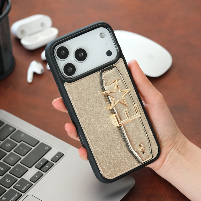 Harfli Gold Deri iPhone Kılıf