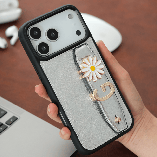 Harfli Gümüş Deri iPhone Kılıf