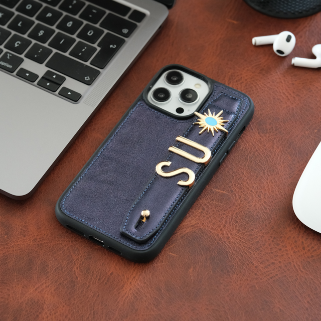 Harfli Lacivert Deri iPhone Kılıf