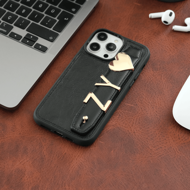 Harfli Siyah Deri iPhone Kılıf