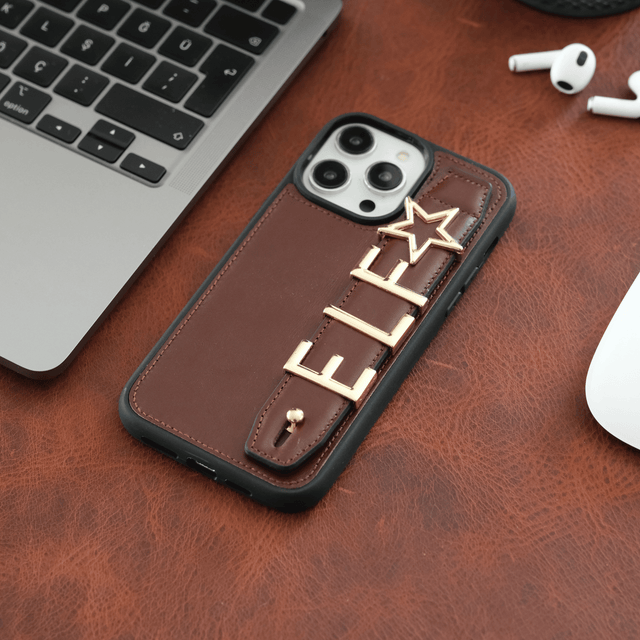 Harfli Bordo Deri iPhone Kılıf
