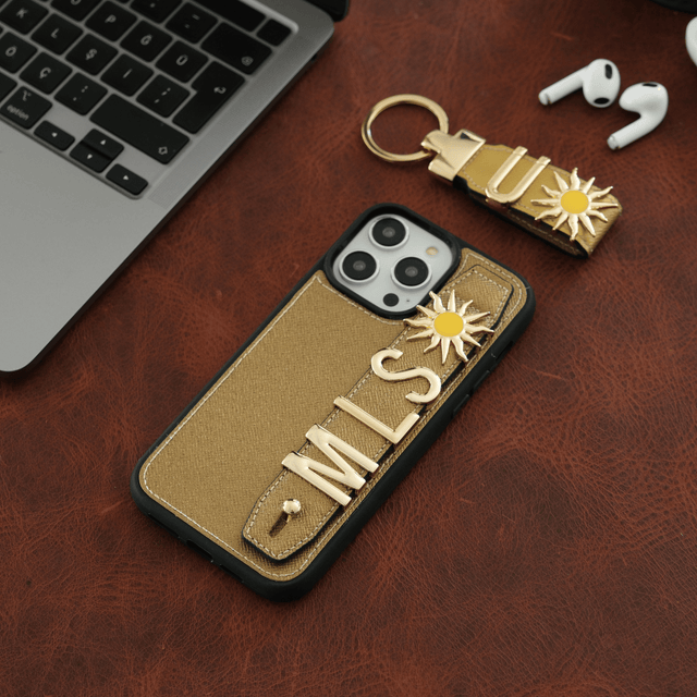 Harfli Bronz Deri iPhone Kılıf