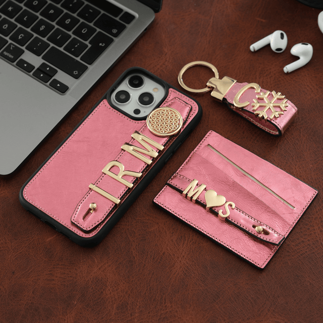 Harfli Pembe Deri iPhone Kılıf