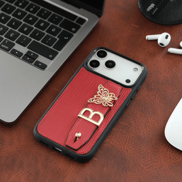 Harfli Kırmızı Deri iPhone Kılıf