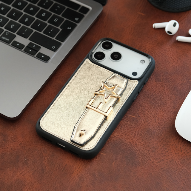 Harfli Gold Deri iPhone Kılıf