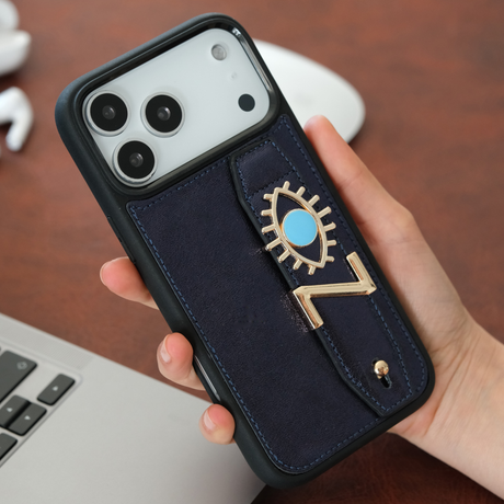 Harfli Lacivert Deri iPhone Kılıf