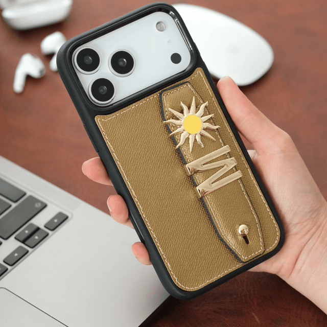 Harfli Bronz Deri iPhone Kılıf