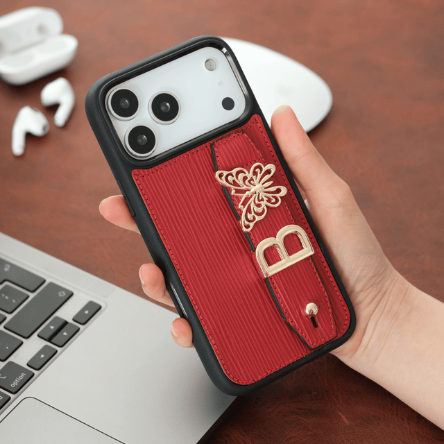 Harfli Kırmızı Deri iPhone Kılıf