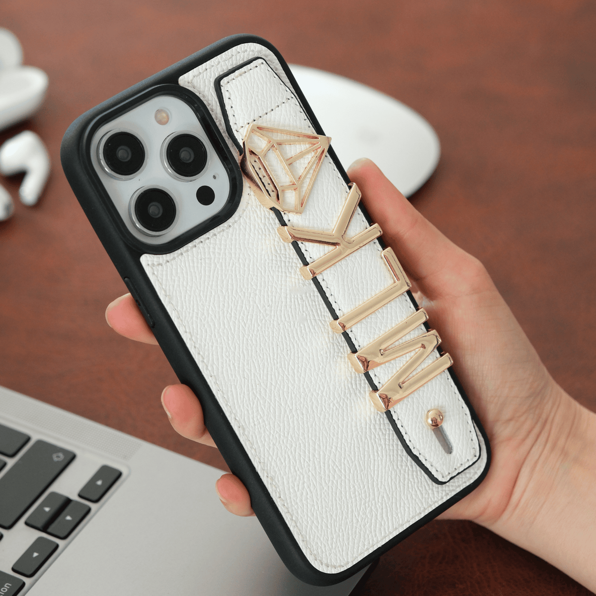 Personalized White Leather iPhone Case