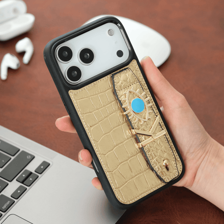 Harfli Kroko Gold Deri iPhone Kılıf