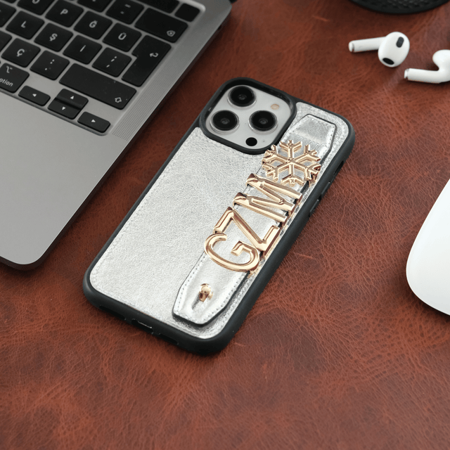 Harfli Gümüş Deri iPhone Kılıf