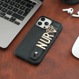 Harfli Togo Siyah Deri iPhone Kılıf
