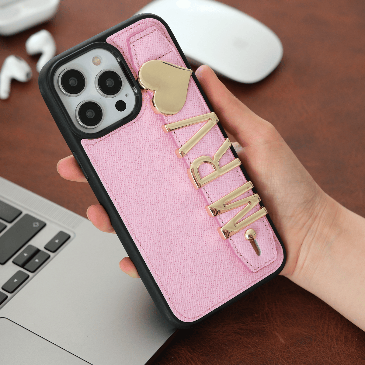 Personalized Dusty Pink Leather iPhone Case