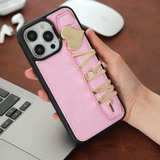 Harfli Toz Pembe Deri iPhone Kılıf