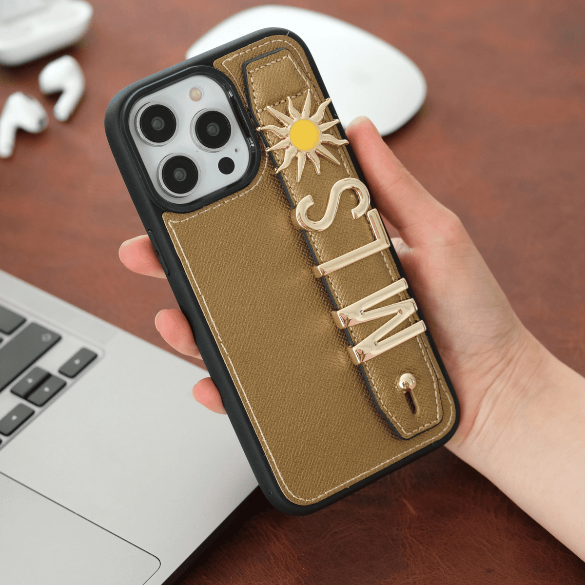 Personalized Bronze Leather iPhone Case