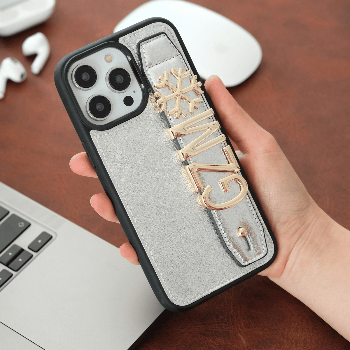 Personalized Silver Leather iPhone Case