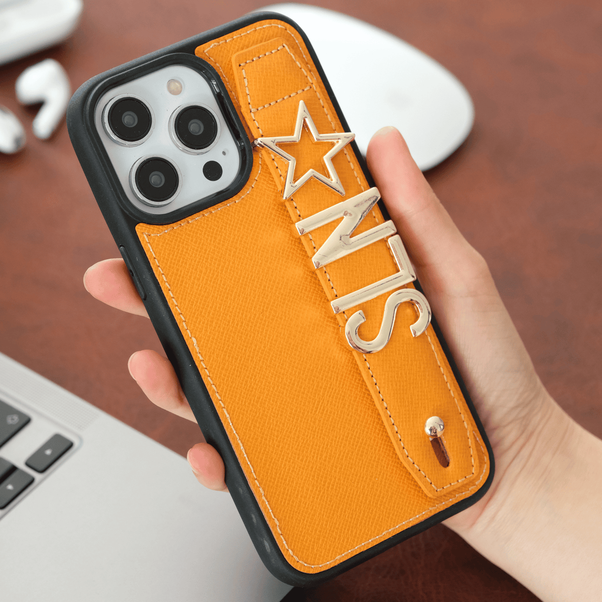 Personalized Orange Leather iPhone Case