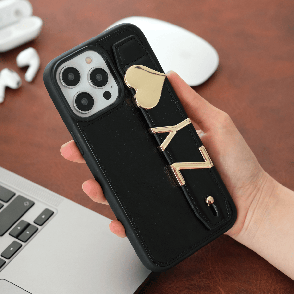 Personalized Black Leather iPhone Case