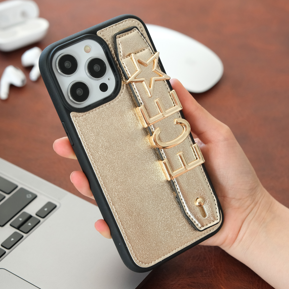 Personalized Gold Leather iPhone Case