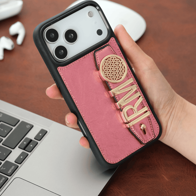 Harfli Pembe Deri iPhone Kılıf