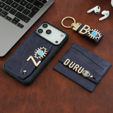 Harfli Lacivert Deri iPhone Kılıf