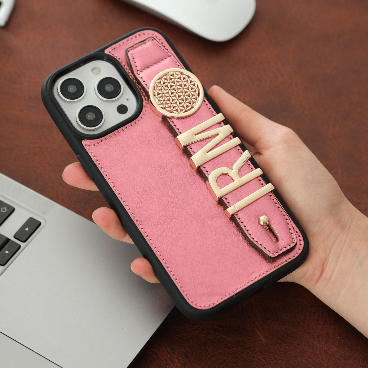 Personalized Pink Leather iPhone Case
