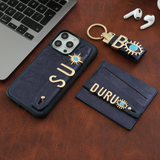 Harfli Lacivert Deri iPhone Kılıf