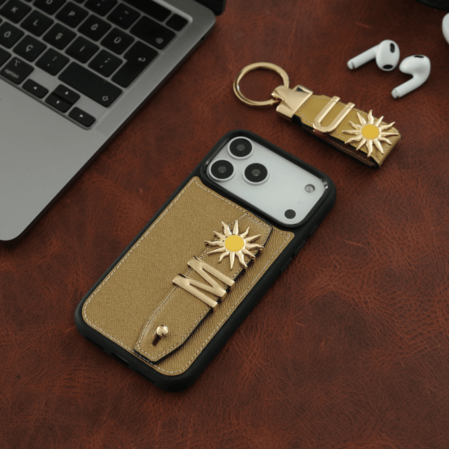 Harfli Bronz Deri iPhone Kılıf