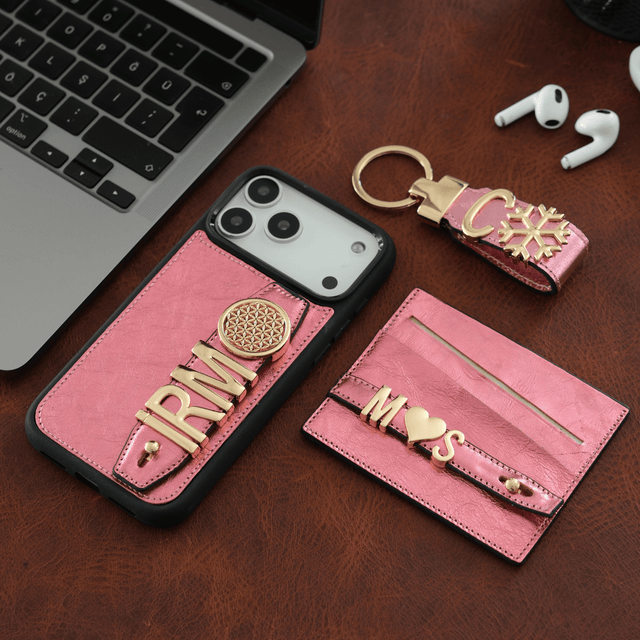 Harfli Pembe Deri iPhone Kılıf